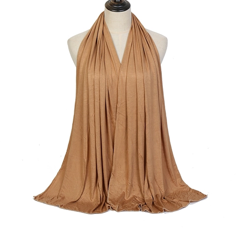Women Jersey Scarf Solid Color Mercerized Cotton Long Hijab Shawl Soft Lightweight Plain Knit Head Wrap