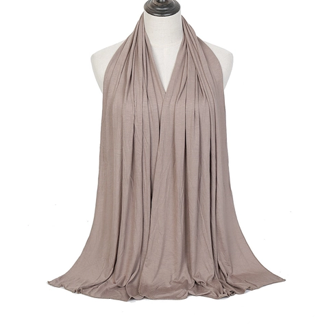 Women Jersey Hijab Scarf Solid Color Elastic Mercerized Cotton Soft Breathable Muslim Shawl Wrap Headscarf