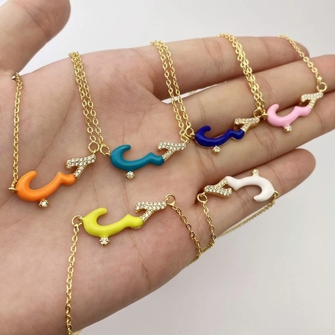 Arabic Love Script Pendant Necklace Copper Gold Plated Enamel Zircon Ethnic Cultural Jewelry For Women Men