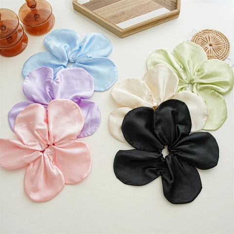 Large Flower Hair Scrunchie Satin Oversized Floral Hair Tie Elastic Handmade Elegant Headwear For Women Girls