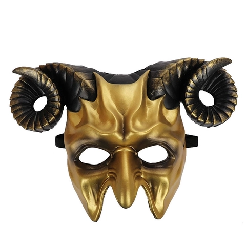 Halloween Devil Goat Horn Mask Scary 3D Half Face Masquerade Cosplay Carnival Party Props Vintage Metallic Style