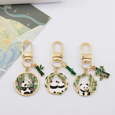 Portachiavi Panda In Smalto Lega Ciondolo Bambù Stile Cinese Ciondolo Per Borsa Anello Chiave Animale Regalo