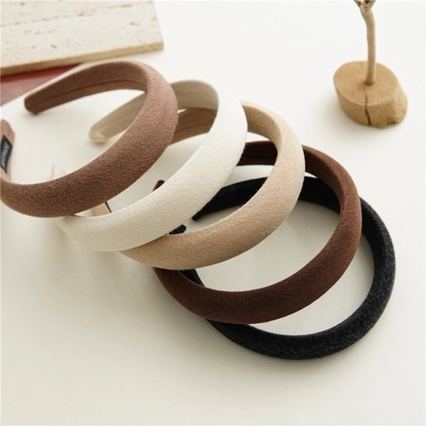 Cerchietto in Spugna a Tesa Larga in Colore Tè al Latte Stile Coreano per Donna Accessorio per Capelli in Tessuto Minimalista