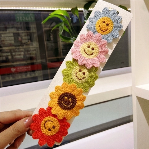 Kinderen Gehaakte Gebreide Bloem Haarspelden Handgemaakte Fruit Zonnebloem Smiley Haarpunten Voor Meisjes Zoete Accessoires