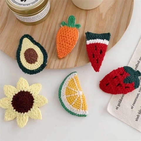 Kids Girls Fruit Handmade Crochet Knit Hair Clips Cute Strawberry Avocado Carrot Hair Pins Accessories Sweet Baby