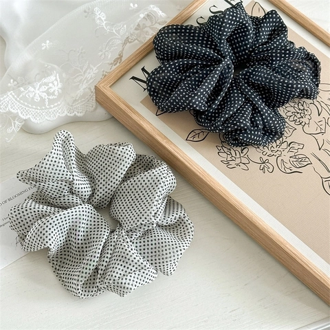 Polka Dot Mesh Scrunchies Large Chiffon Hair Ties High Elasticity Fashion Hair Bands Women Headwear