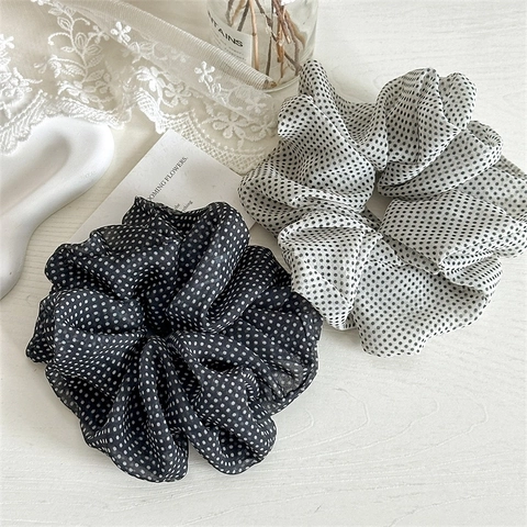Polka Dot Mesh Scrunchies Large Chiffon Hair Ties High Elasticity Fashion Hair Bands Women Headwear