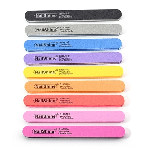 Nail Files Double Sided Sponge Buffers 100/180 Grit Washable Disinfectable Professional Manicure Tools Colorful Straight Shape