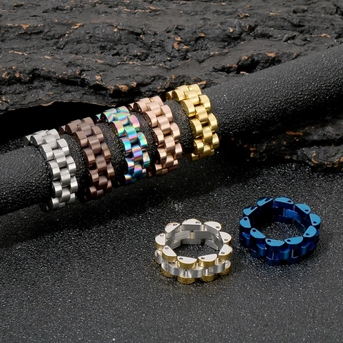 Anillo De Acero Inoxidable Estilo Correa De Reloj Hip Hop Punk Joyería Geométrica De Eslabones Para Hombres Y Mujeres