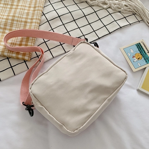 Bolso Bandolera De Lona Color En Contraste Múltiples Bolsillos Bolso De Hombro Estilo Japonés Lindo Bolso De Teléfono Para Niñas