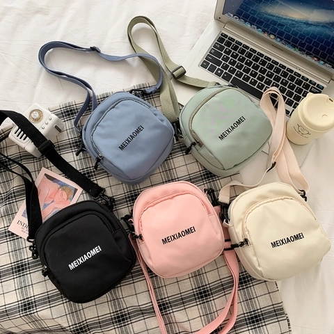Women Canvas Crossbody Bag Small Square Shoulder Purse Solid Color Korean Style Student Casual Messenger Bag
