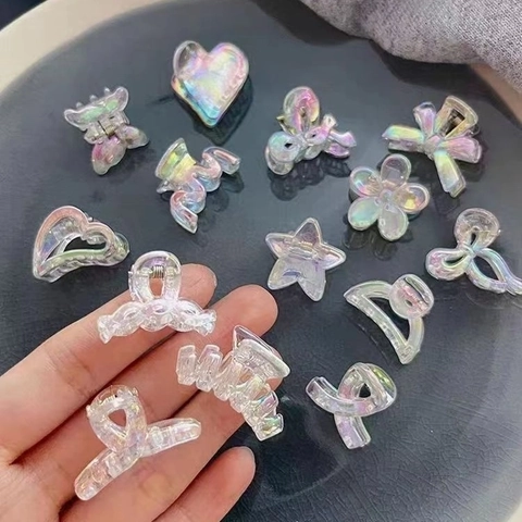 Mini Mollette Per Capelli Iridescenti Olografiche Laser Resina Colorata Stella Cuore Farfalla Forme Di Fiori Dolce Per Donne Ragazze