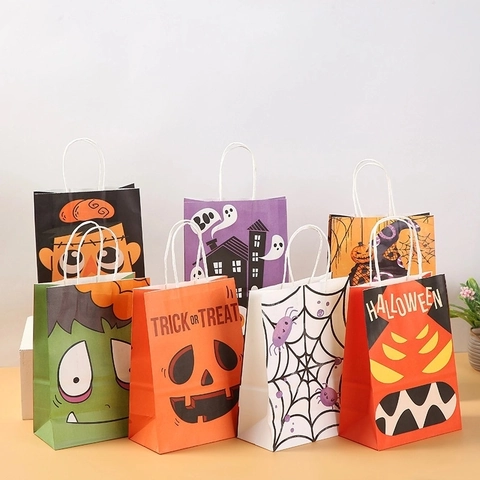Bolsas De Regalo Para Halloween Papel Kraft Asa Trick Or Treat Bolsas De Dulces Dibujos Animados Fiesta Decorativo