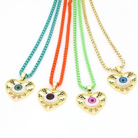 Collar de Pendiente Corazón Ojo Turco de Cobre Chapado en Oro Estilo Occidental Joyería Cadena de Clavícula con Strass para Mujer
