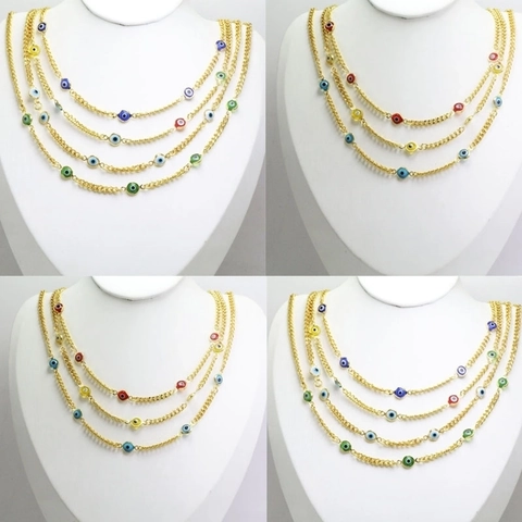 Collier Mauvais Œil Bohème Breloques Émail Coloré Cuivre Plaqué Or 18K Bijoux Ethniques Femmes Chaîne Ajustable