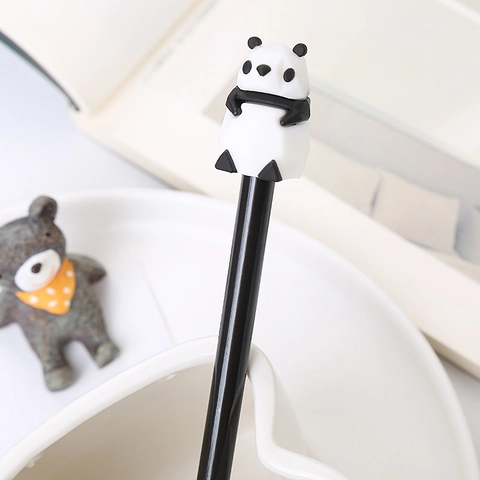 Cute 3D Animal Gel Pens Silicone Character Head Plastic Black Ink Smooth Writing Office School Stationery Novelty