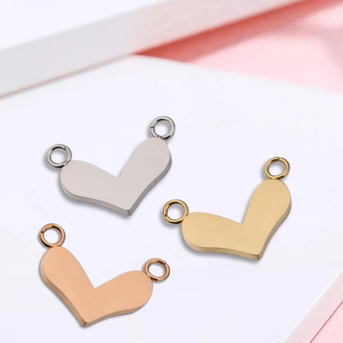 Conectores De Joyería De Corazón Acero Inoxidable Pulido Espejo Doble Agujero Para Fabricación De Collares Pulseras DIY Charms