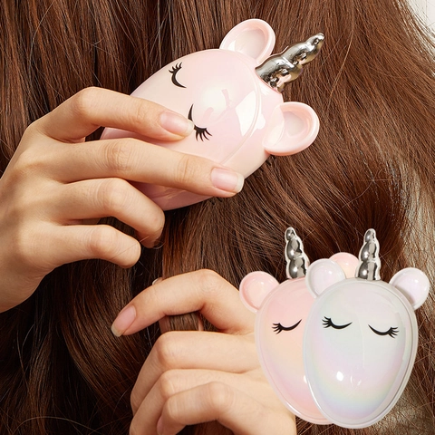 Spazzola Districante Per Capelli A Forma Di Unicorno Portatile In Plastica Abs Pettine Per Massaggio Del Cuoio Capelluto Rosa