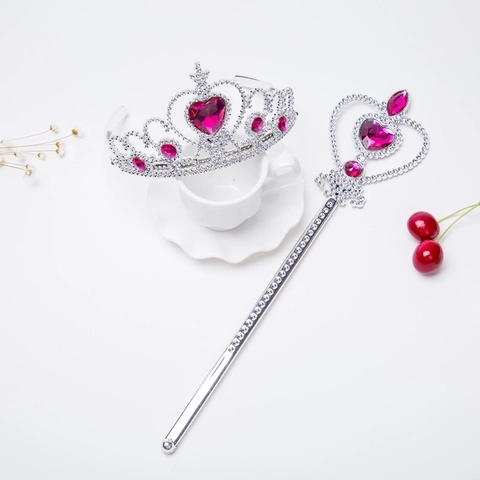Prinzessin Diadem Krone Und Zauberstab Herz Kunststoff Acryl Strass Mädchen Verkleidung Party Cosplay Zubehör