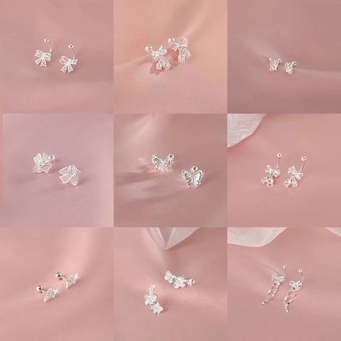 925 Verzilverde Oorknopjes Voor Dames Niche Ontwerp Schroefsluiting Vlinder Bloem Oorknopjes Strass Minimalistische Sieraden Cadeau