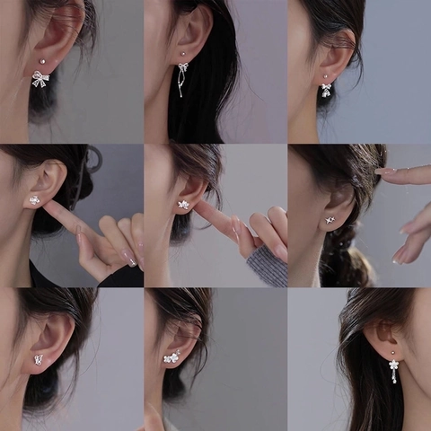 925 Verzilverde Oorknopjes Voor Dames Niche Ontwerp Schroefsluiting Vlinder Bloem Oorknopjes Strass Minimalistische Sieraden Cadeau