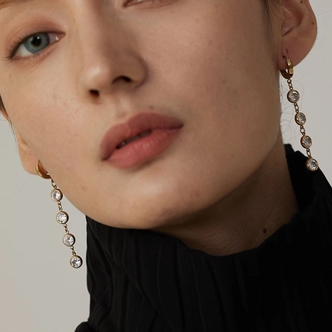 Mode Roestvrij Staal Kleurrijke Strass Kwastje Oorbellen Voor Vrouwen Geometrisch Rond Ingelegd Goud Zilver Verguld Sieraden