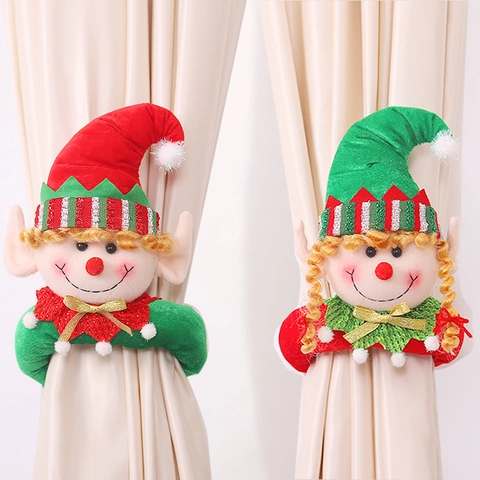 Christmas Elf Curtain Tiebacks Plush Fabric Holiday Window Holdbacks Festive Home Party Decorative Ornaments