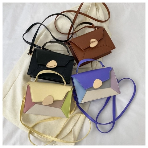 Dames PU Lederen Crossbody Tas Kleurblok Kleine Vierkante Handtas Niche Ontwerp Veelzijdige Chique Schoudertas Mode