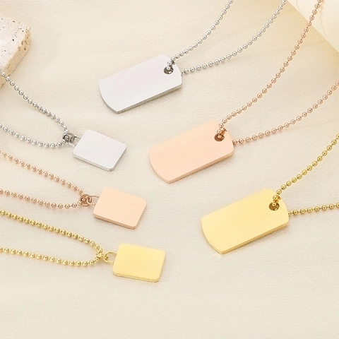 Collar Con Colgante Minimalista Acero Inoxidable Placa Rectangular Cuadrada Espejo Pulido Cadena De Bolas Joyería Moda Mujer