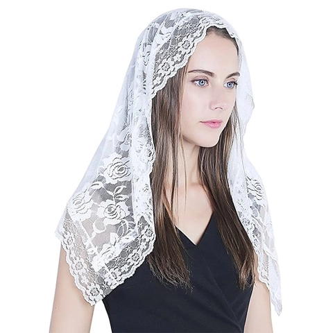 Mantilla Veil Bridal Wedding Church Head Covering Floral Lace Embroidery Scalloped Edge Short Cape For Women
