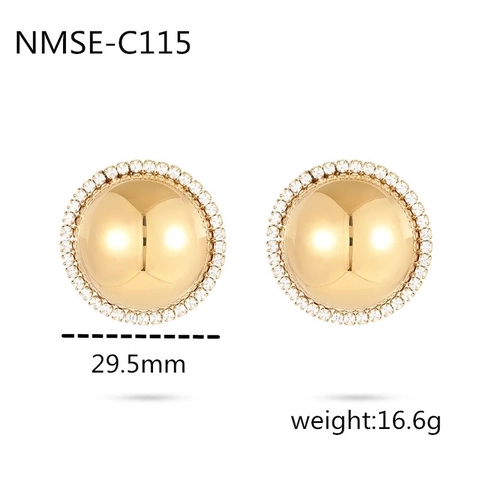 Orecchini a Bottone Tondi a Cupola in Acciaio Inossidabile Placcato Oro 18K da Donna Orecchini a Bottone con Pavé di Strass Gioielli Geometrici