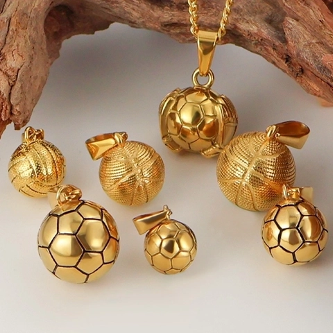 Sport Fußball Basketball Anhänger Halskette Edelstahl Hip Hop Schmuck Für Herren Fans