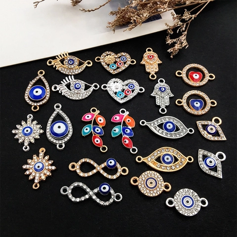 Evil Eye Hamsa Hand Herz Blatt Anhänger Emaille Legierung Strass Schmuckverbinder Für DIY Armband Halskette Herstellung