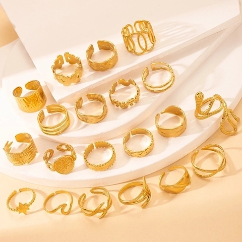 Adjustable Open Ring Stainless Steel Gold Plated For Women Fashion Butterfly Star Snake Non-Fading Vintage Geometric Jewelry