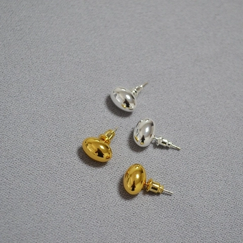 Minimalist Brass Bean Stud Earrings With 925 Sterling Silver Post Mirror Polished Geometric Oval Jewelry For Women