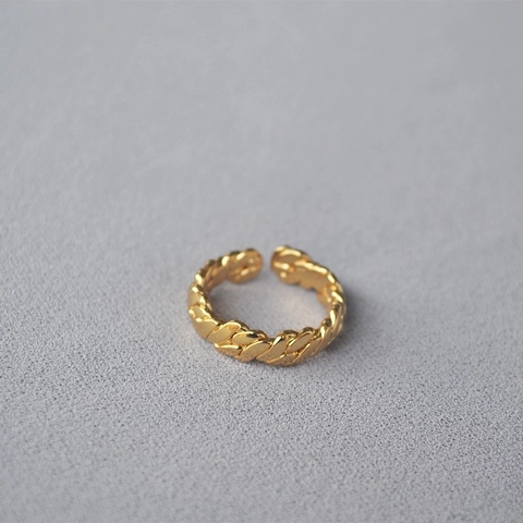 Koreanischer Stil Minimalistisch Handgefertigter Geflochtener Messingring 18K Vergoldet Offen Verstellbar Geometrischer Fingerring Für Damen
