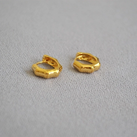 Bamboo Joint Hoop Earrings Brass 18K Gold Plated Minimalist Geometric Vintage Chic Trendy Jewelry For Women
