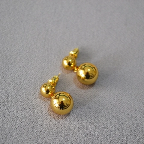 Orecchini a Bottone a Doppia Sfera in Rame Minimalisti con Perno in Argento Sterling 925 Gioielli Oro Argento per Donna