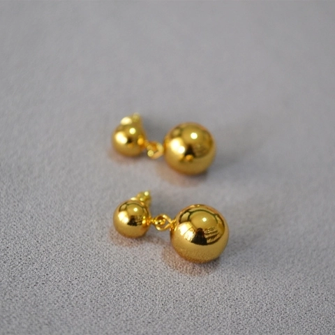 Orecchini a Bottone a Doppia Sfera in Rame Minimalisti con Perno in Argento Sterling 925 Gioielli Oro Argento per Donna