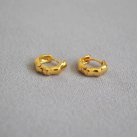 Bamboo Joint Hoop Earrings Brass 18K Gold Plated Minimalist Geometric Vintage Chic Trendy Jewelry For Women