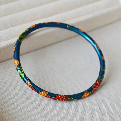 Neuer Chinesischer Stil Messing Vergoldet Handbemalt Emaille Armreif Blau Ginkgo Blume Retro Elegant Schmuck Für Damen