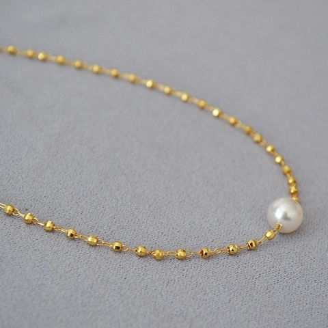 Collana Minimalista in Ottone Placcato Oro Con Perla Artificiale Elegante Catena a Perline Taglio Laser per Donna Gioielli da Festa