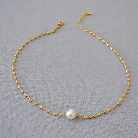Collana Minimalista in Ottone Placcato Oro Con Perla Artificiale Elegante Catena a Perline Taglio Laser per Donna Gioielli da Festa