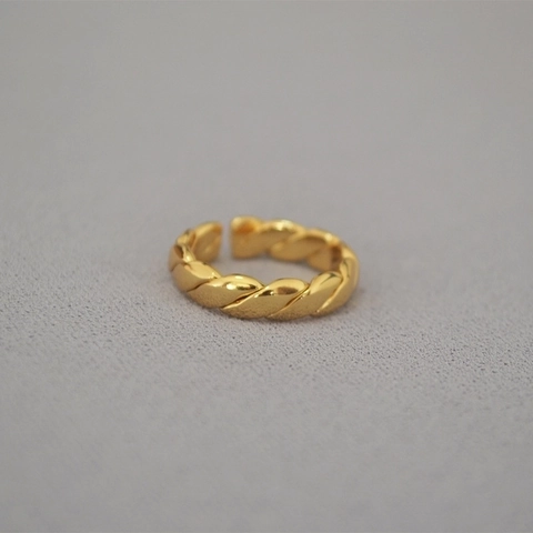 Minimalistischer Messing Ring Offen Für Damen 18K Vergoldet Gedrehtes Geflecht Design Verstellbarer Ring Mode Schmuck