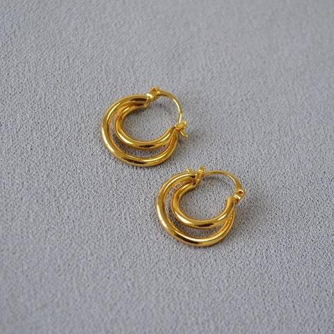 Pendientes de Doble Aro de Latón Chapado en Oro para Mujer Minimalista Retorcido Geométrico Redondo Joyería de Moda