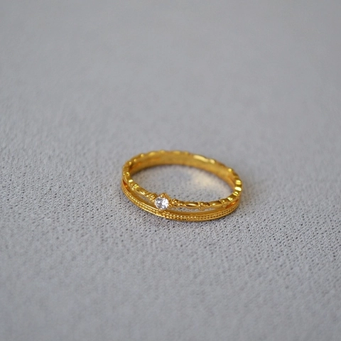 Anello in Ottone a Doppio Strato Minimalista Giapponese Placcato in Oro 18K Anello Geometrico Retrò con Zirconia per Donna