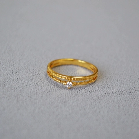 Anello in Ottone a Doppio Strato Minimalista Giapponese Placcato in Oro 18K Anello Geometrico Retrò con Zirconia per Donna