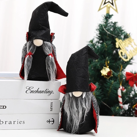 Halloween Vampir Gnom Plüsch Gesichtlose Puppe Ornament Schwarz Rot Umhang Hexenhut Tischdekoration Feiertagsdekoration