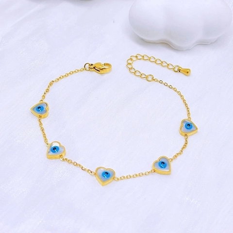 Titanstahl Vergoldet Evil Eye Armband Für Damen Elegant Herz Stern Blume Hamsa Hand Vierblättriges Kleeblatt Anhänger Schmuck