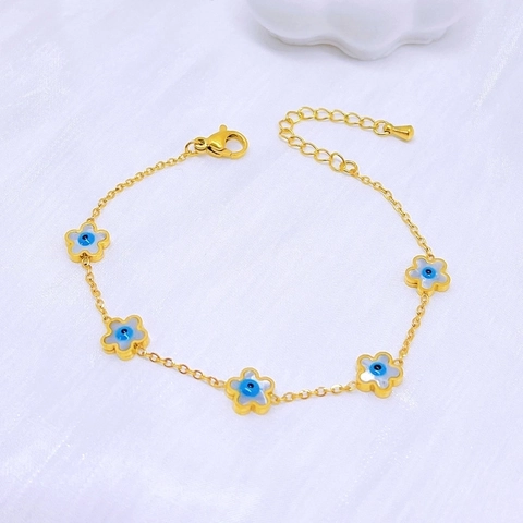 Titanstahl Vergoldet Evil Eye Armband Für Damen Elegant Herz Stern Blume Hamsa Hand Vierblättriges Kleeblatt Anhänger Schmuck
